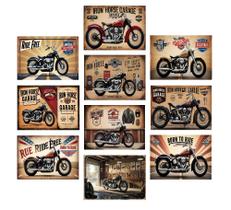 Quadros Motos Antigas Vintage Garagem Kit 10 Peças 21x15cm