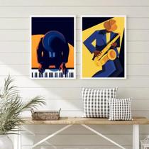 Quadros Musicais Saxofone e Piano - Kit 2 - Moldura Preta