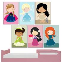 Quadros Novas Princesas Guerreiras kit 6 peças 20x30cm Decorativo Infantil Quarto Meninas Cute