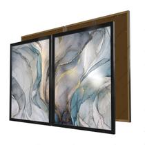 Quadros Ondas Abstrata Azul Cinza Dourado Moldura e Vidro Quadros Ondas Abstrata Azul Cinza Dourado Moldura e Vidro