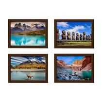 Quadros Paisagens Chile kit 4un Moldura Marrom 22x32cm