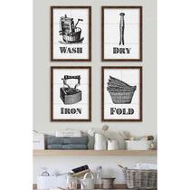 Quadros para Lavanderia - Wash, Dry, Iron, Fold -Quadro Novo