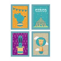 Quadros para Quarto Circo Moldura Azul 22x32 4un