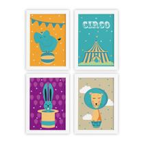 Quadros para Quarto Circo Moldura Branca 22x32 4un