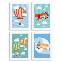 Quadros para Quarto de Bebê Balões e Aviões Kit 4un Quadros para Quarto de Bebê Balões e Aviões Kit 4un