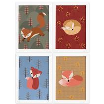 Quadros para Quarto de Bebê Raposinha Kit 4un 22x32cm