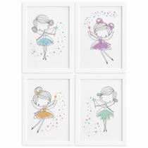 Quadros para Quarto de Menina Fadas Moldura Branca 22x32cm