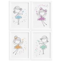 Quadros para Quarto de Menina Fadas Moldura Branca 22x32cm