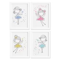 Quadros para Quarto de Menina Fadas Moldura Branca 33x43cm