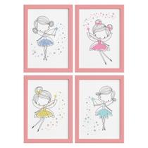 Quadros para Quarto de Menina Fadas Moldura Rosa 22x32cm