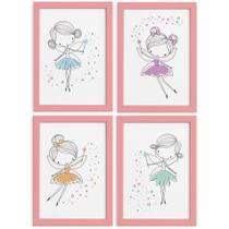 Quadros para Quarto de Menina Fadas Moldura Rosa 22x32cm