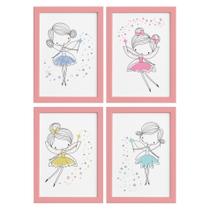 Quadros para Quarto de Menina Fadas Moldura Rosa 22x32cm