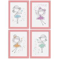 Quadros para Quarto de Menina Fadas Moldura Rosa 22x32cm
