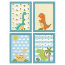 Quadros para Quarto Dinossauro Baby 2 22x32cm Moldura Azul 4