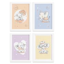Quadros para Quarto Elefante Moldura Branca Kit 4un 22x32cm Quadros para Quarto Elefante Moldura Branca Kit 4un 22x32cm