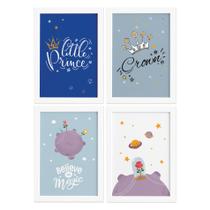 Quadros para Quarto Menino Principe Kit 4un Moldura Branca - Quartinhos