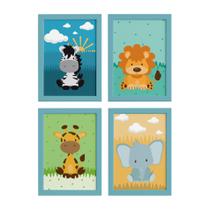 Quadros para Quarto Safari Moldura Azul 22x32 4un