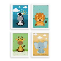 Quadros para Quarto Safari Moldura Branca 22x32 4un