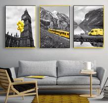 Quadros Para Sala 5 Peças Amarelo Paisagens"