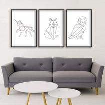 Quadros Para Sala 5 Peças Animais Geométricos"