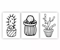 Quadros Para Sala 5 Peças Desenho Cactus"