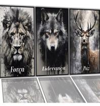 Quadros Para Sala 5 Peças Leao Lobo Liderança Motivação"