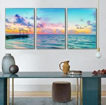 Quadros Para Sala 5 Peças Mar Entardecer Decoração"