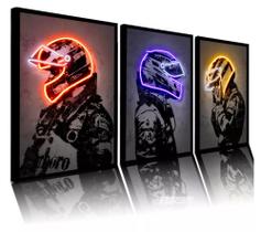 Quadros Para Sala 5 Peças Neon F1 Racing Capacetes"