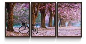 Quadros Para Sala 5 Peças Paisagem Bicicleta Arvore Flor"