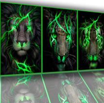 Quadros Para Sala 5 Peças Raio Neon Leão Tigre Onça"