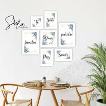 Quadros Para Sala Deus Amor Flores Azuis 7 unidades