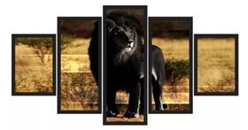 Quadros Para Sala Leão Negro Em Selva"