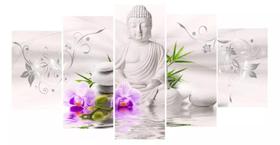 Quadros Para Sala Mosaico Buda Branco Orquídea Lilás" Quadros Para Sala Mosaico Buda Branco Orquídea Lilás"