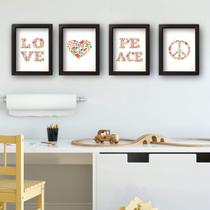 Quadros para Sala Paz e Amor Floral 22x32cm Moldura Preta 4 un Quadros para Sala Paz e Amor Floral 22x32cm Moldura Preta 4 un