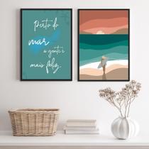 Quadros Perto Mar A Gente É Mais Feliz 45X34Cm Moldura Pre
