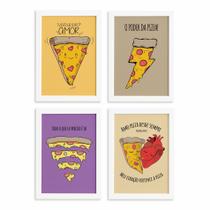 Quadros Pizza Divertida Moldura Branca 33x43cm 4un