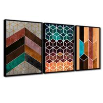 Quadros Premium Textura CX Alta 40x60 Chevron Marrom 3Un