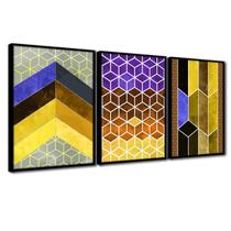 Quadros Premium Textura CXAlta 40x60 Chevron Amarelo 3Un