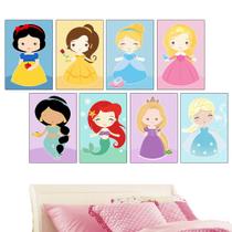 Quadros Princesas kit 8 peças 20x30cm Decorativo Infantil quarto meninas