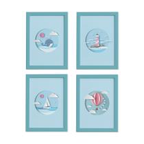 Quadros Quarto Infantil Praia Moldura Azul 22x32cm Kit4un