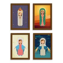 Quadros Religiosos Virgem Maria Moldura Marrom 22x32 Kit 4un Quadros Religiosos Virgem Maria Moldura Marrom 22x32 Kit 4un