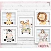 Quadros Safari Para Quarto Sala Bebe Menino Menina Tema Animais Criança Infantil 5 Peças - STARK ARTS