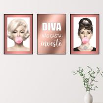 Quadros Salão Beleza Diva Rosê Gold Decorativos Kit 3 Peças Quadros Salão Beleza Diva Rosê Gold Decorativos Kit 3 Peças