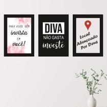 Quadros Salão Beleza Mulher Diva Frases Kit 3 Peças 20x28cm