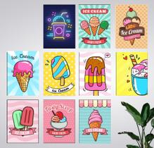 Quadros Sorvete Picolé Colorido Decorativos 10 Peças 21x15cm