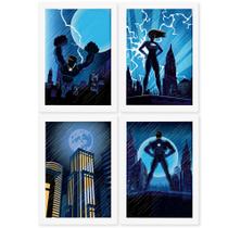 Quadros Super Heróis Geek Moldura Branca 33x43cm 4un