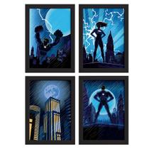 Quadros Super Heróis Geek Moldura Preta 22x32cm 4un Quadros Super Heróis Geek Moldura Preta 22x32cm 4un