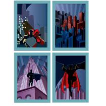Quadros Superman Geek Moldura Azul 22x32cm 4un