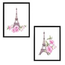Quadros Torre Eiffel Floral Moldura Branca 24X18Cm 2 Peças Quadros Torre Eiffel Floral Moldura Branca 24X18Cm 2 Peças