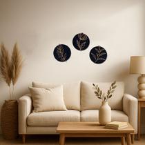 Quadros Trio Redondos Decoração Mdf Flor Folhagem 3D Quadros Trio Redondos Decoração Mdf Flor Folhagem 3D